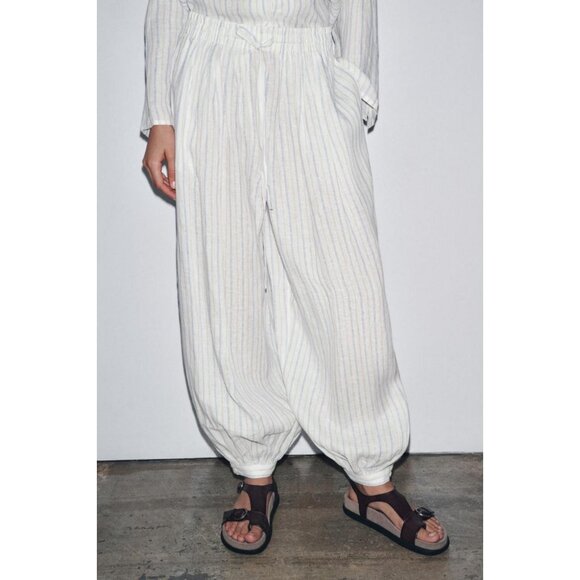 ZARA ZW COLLECTION STRIPED BALLOON TROUSERS - Picture 1 of 7